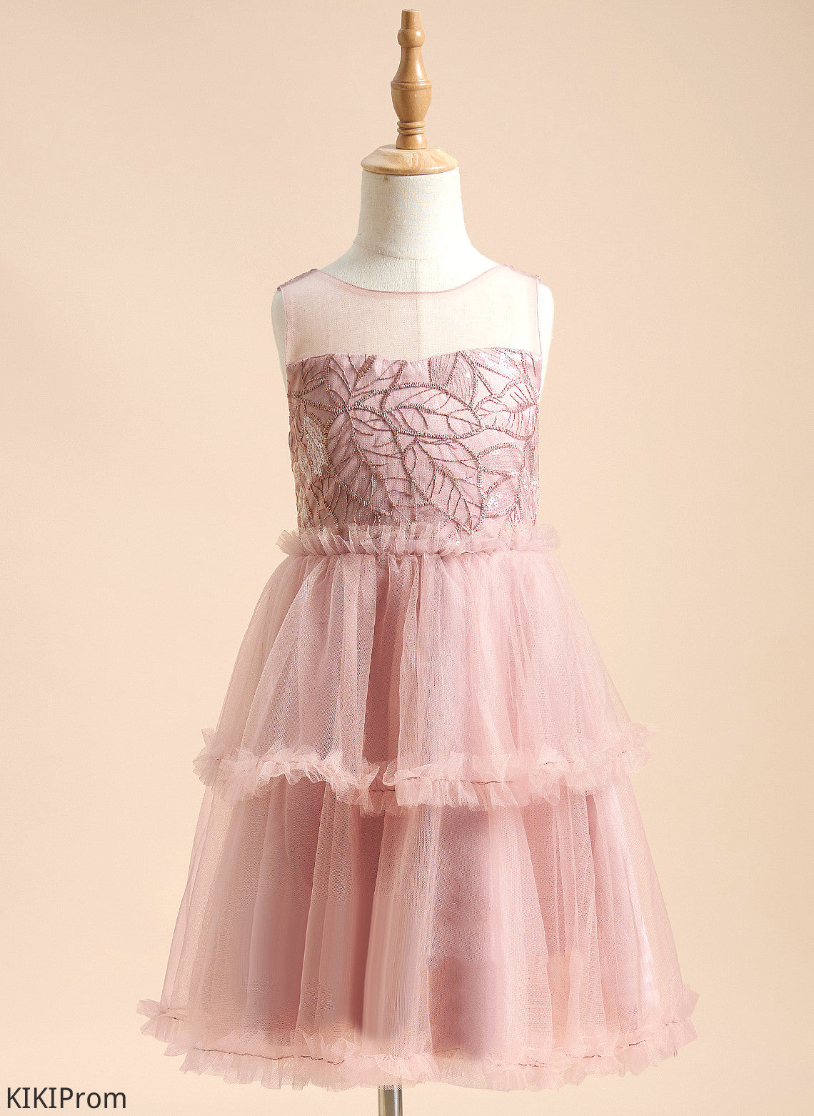 Back Knee-length Girl Neck Flower Dress Sequins/Pleated/V Scoop Flower Girl Dresses A-Line With Lyla Sleeveless - Tulle