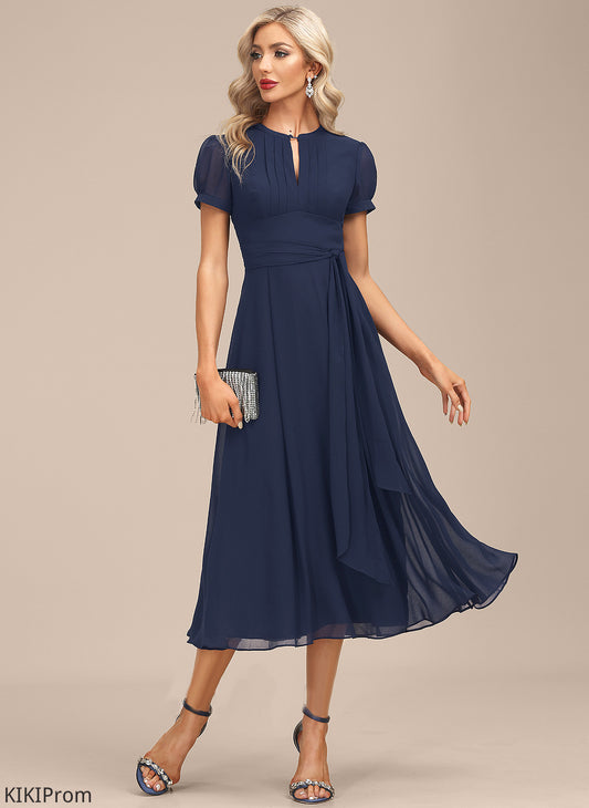 Cocktail Dresses Dress Ruffle Neck Tea-Length Scoop Brianna With Cocktail A-Line Chiffon