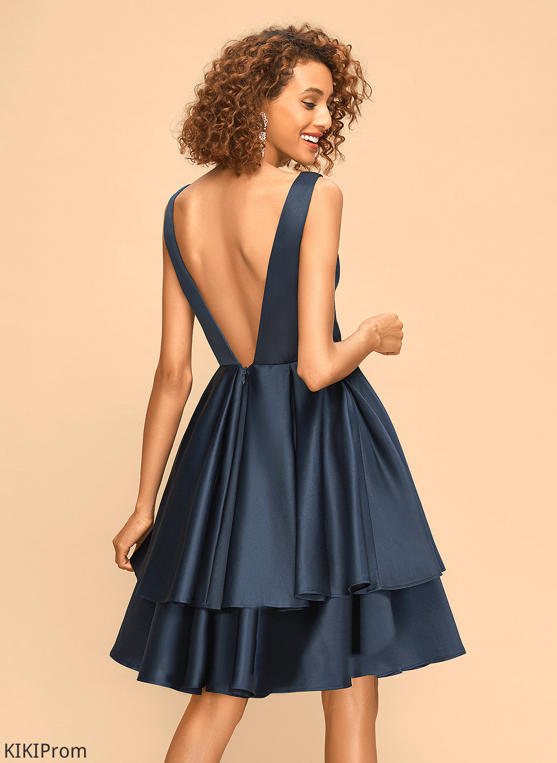 Homecoming Dresses Knee-Length Marlee V-neck Satin Dress A-Line Homecoming