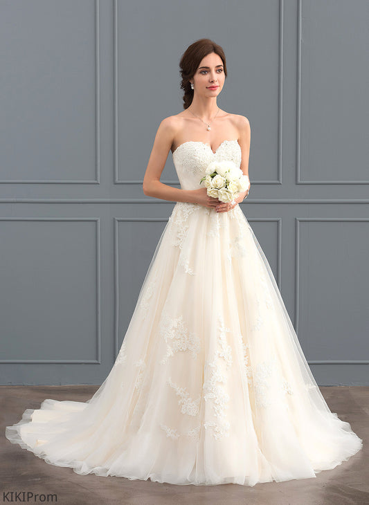 Caitlin Wedding Court Wedding Dresses Train Ruffle Dress Beading With Tulle Sweetheart Ball-Gown/Princess