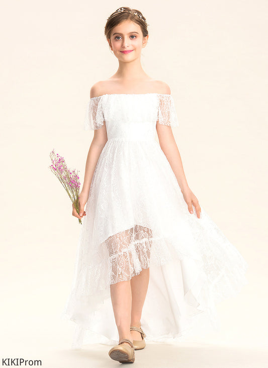 A-Line Asymmetrical Junior Bridesmaid Dresses Off-the-Shoulder Xiomara Lace