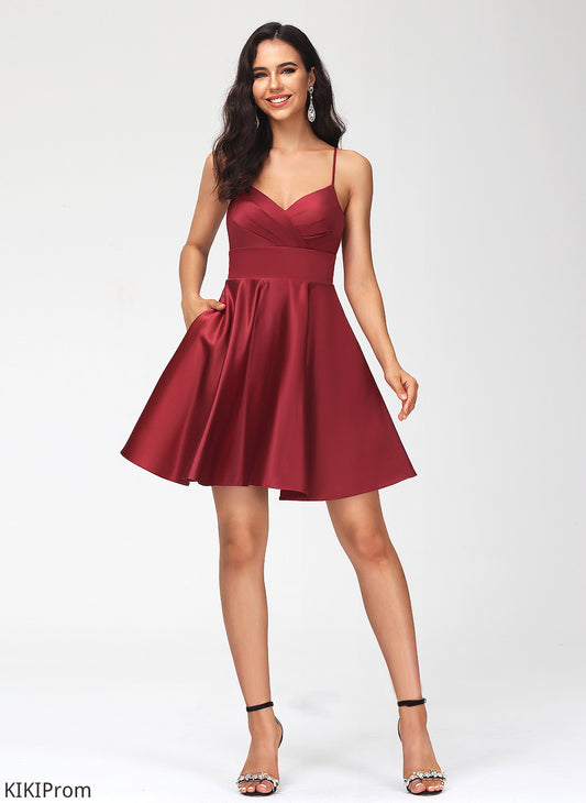 Homecoming Dress Homecoming Dresses Pleated With Matilda Satin V-neck A-Line Short/Mini