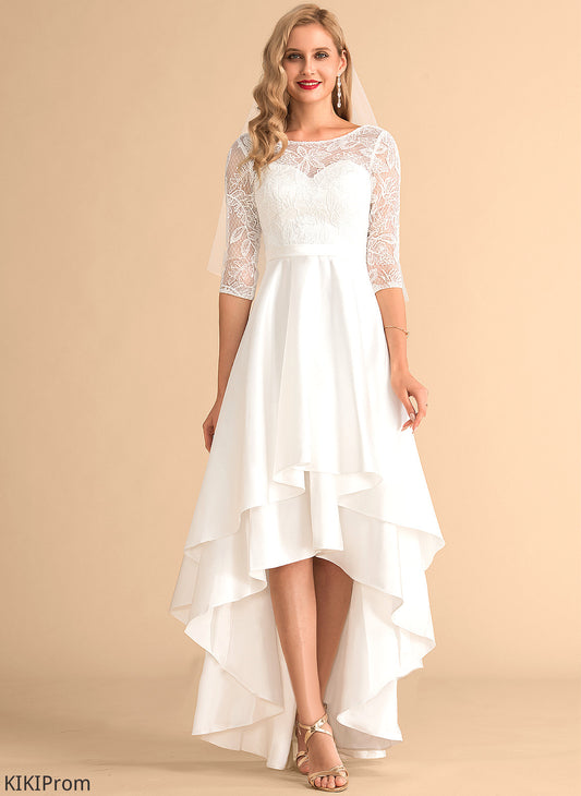 Dress Scoop Lace Wedding Dresses Sue Asymmetrical Wedding Satin A-Line