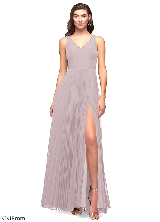 Mimi Sheath/Column V-Neck Natural Waist Satin Floor Length Sleeveless Bridesmaid Dresses