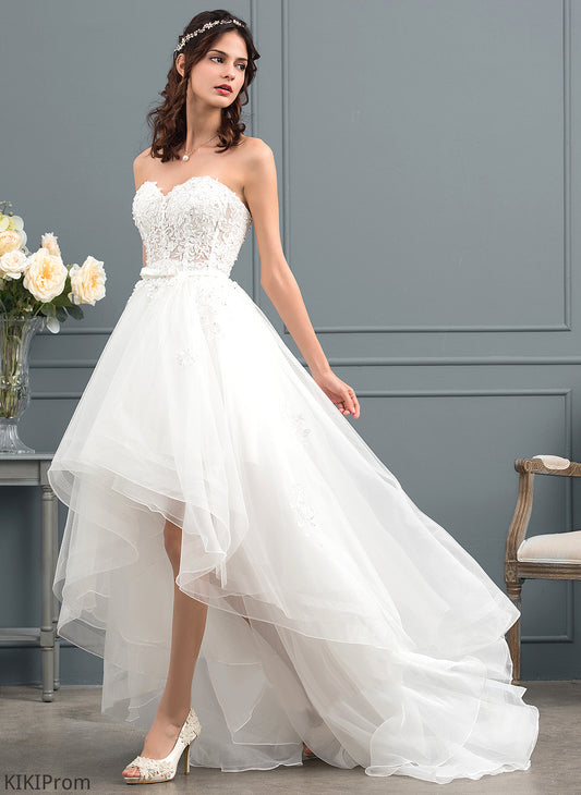 Tulle Satin Asymmetrical Beading With Dress Sequins Bow(s) Sweetheart Lace Wedding Dresses A-Line Thea Wedding