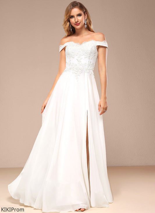 With Chiffon Lace A-Line Janiyah Sequins Floor-Length Off-the-Shoulder Wedding Dresses Wedding Dress