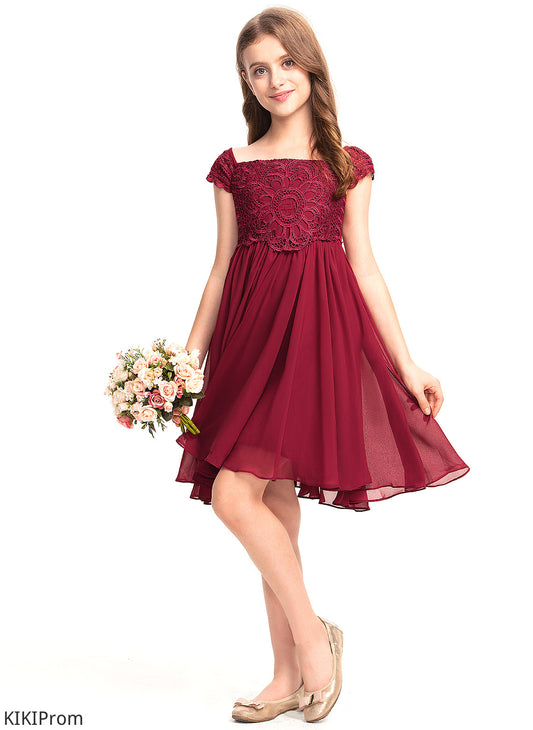 Jessie Bow(s) Junior Bridesmaid Dresses With Lace A-Line Off-the-Shoulder Knee-Length Chiffon