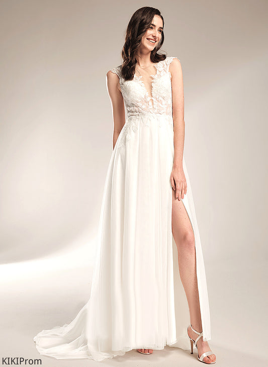A-Line Wedding Court Wedding Dresses Dress Tulle V-neck Aileen Sequins With Lace Train