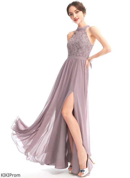 Floor-Length SplitFront Halter Neckline Embellishment Silhouette Length A-Line Fabric Myla Bridesmaid Dresses