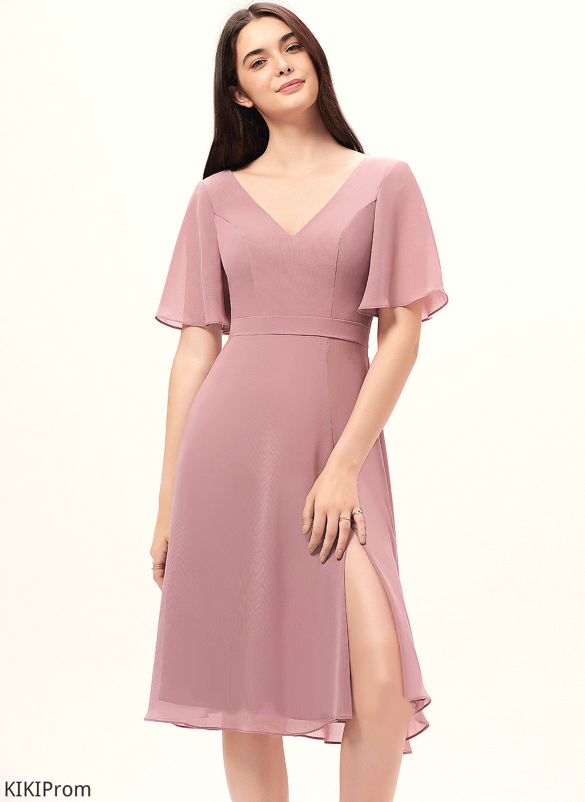 Straps&Sleeves A-Line Length V-neck Neckline Knee-Length Fabric Silhouette Aimee A-Line/Princess Natural Waist Sleeveless Bridesmaid Dresses