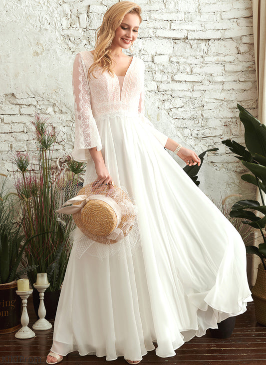 Wedding Dresses A-Line Wedding Dress Lace Floor-Length Taniya V-neck Chiffon