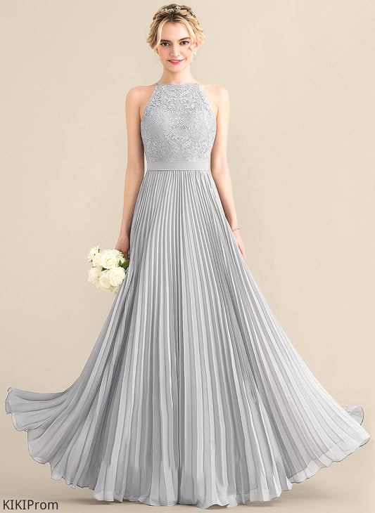 Floor-Length Length Fabric Neckline Pleated A-Line Embellishment Silhouette Scoop Izabelle Bridesmaid Dresses