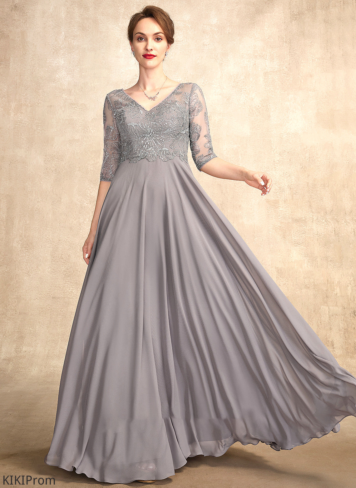 Chiffon With A-Line Lace Mother of the Bride Dresses Mother of Bride Floor-Length V-neck Brianna Sequins the Dress