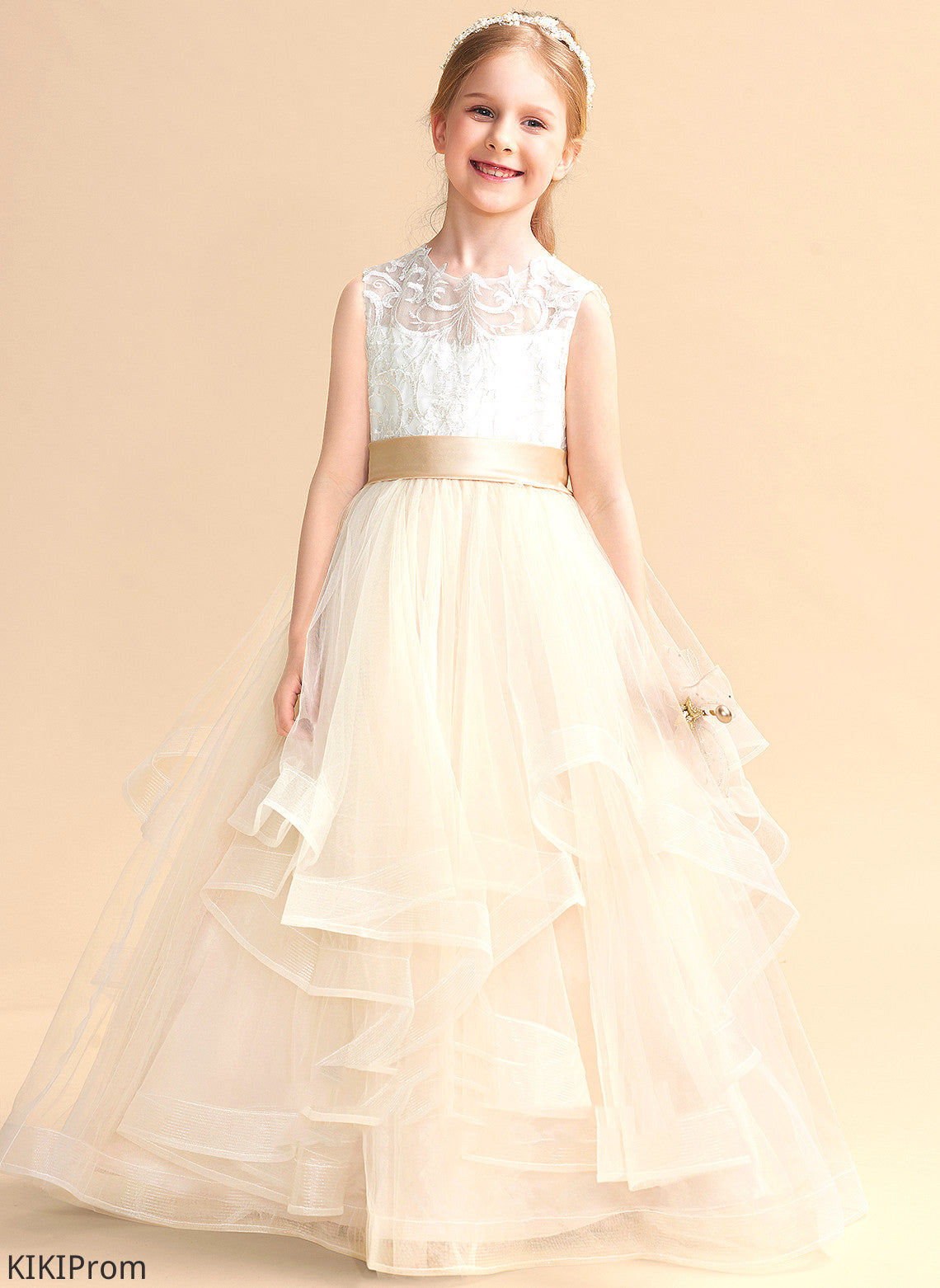 Donna - Dress Girl Neck Sleeveless Floor-length Flower Tulle/Lace Ball-Gown/Princess Flower Girl Dresses Scoop