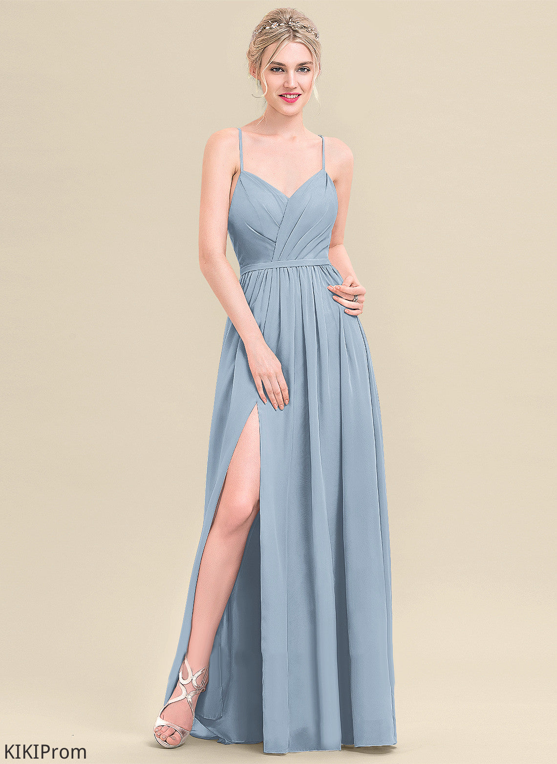 Silhouette Length Floor-Length Pleated Embellishment Fabric A-Line Neckline V-neck Elisa Floor Length Sleeveless Bridesmaid Dresses