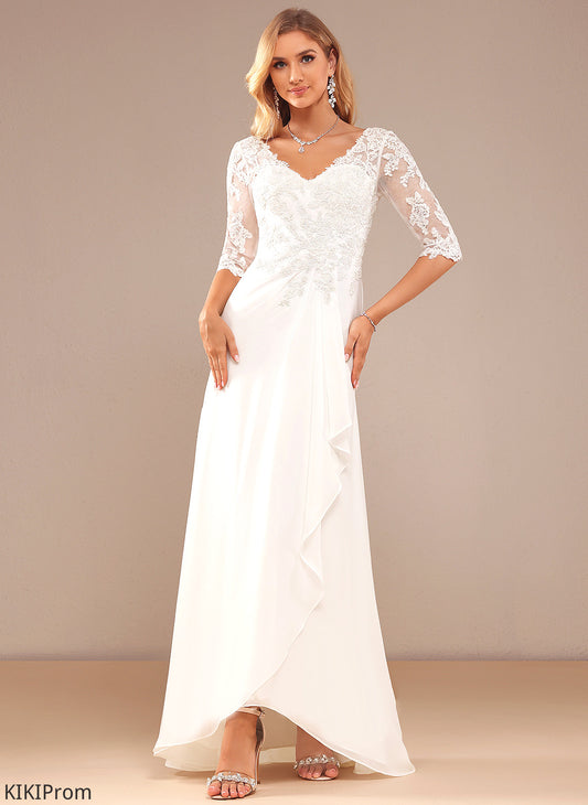 With Wedding Dresses Asymmetrical Wedding A-Line V-neck Mariah Dress Chiffon Ruffle Lace