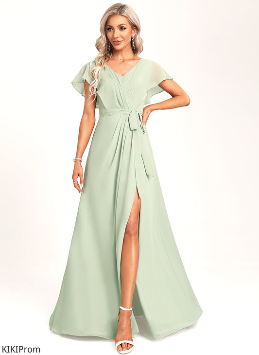 Fabric Ruffle Length V-neck A-Line Floor-Length Embellishment Silhouette Neckline Payten Straps Floor Length Bridesmaid Dresses