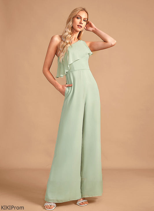 Embellishment Length Straps Ruffle One-Shoulder Neckline Fabric Floor-Length Elisa V-Neck Half Sleeves Tea Length Bridesmaid Dresses