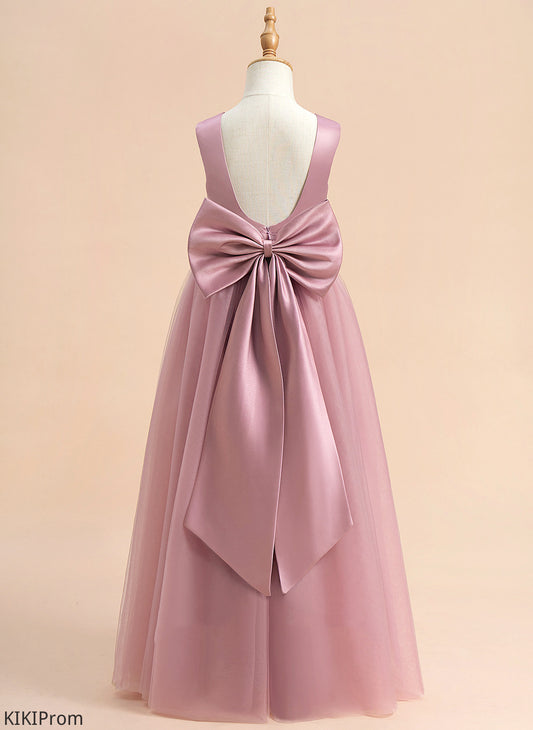 Bow(s) Dress A-Line Flower Girl Dresses Neck Girl With Alexia Satin/Tulle Floor-length Sleeveless - Flower Scoop