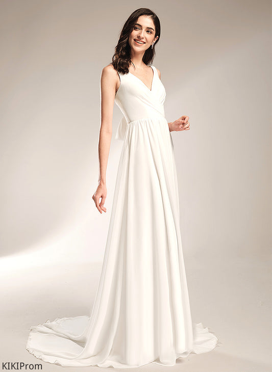 Lace Court Chiffon A-Line Brooke With Wedding Train Wedding Dresses V-neck Dress