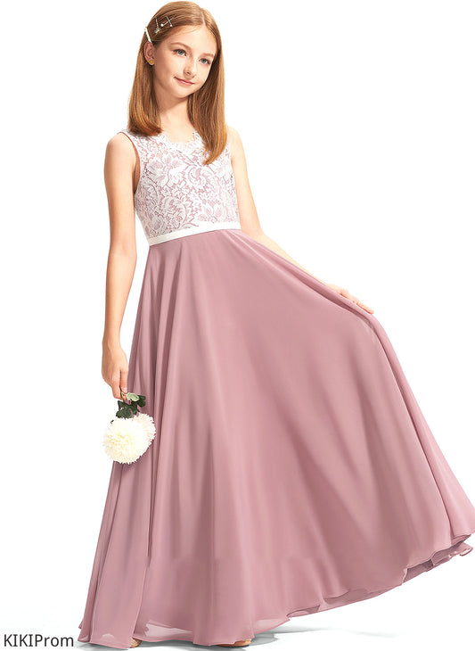 A-Line Junior Bridesmaid Dresses Lace Jaylen Chiffon V-neck Floor-Length