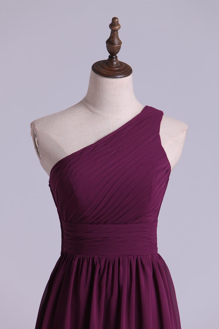 2022 Purple Bridesmaid Dresses A Line One Shoulder Floor Length With Ruffle