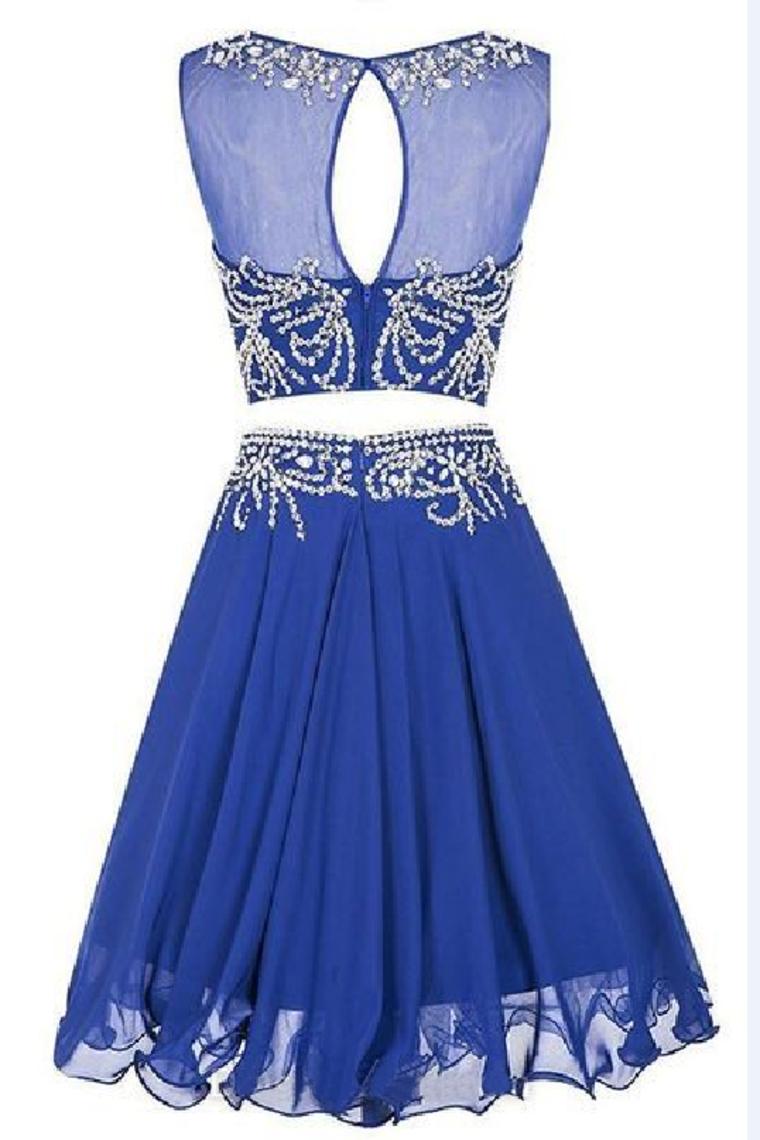 2024 Two-Piece Scoop A Line Homecoming Dresses With Beading Chiffon