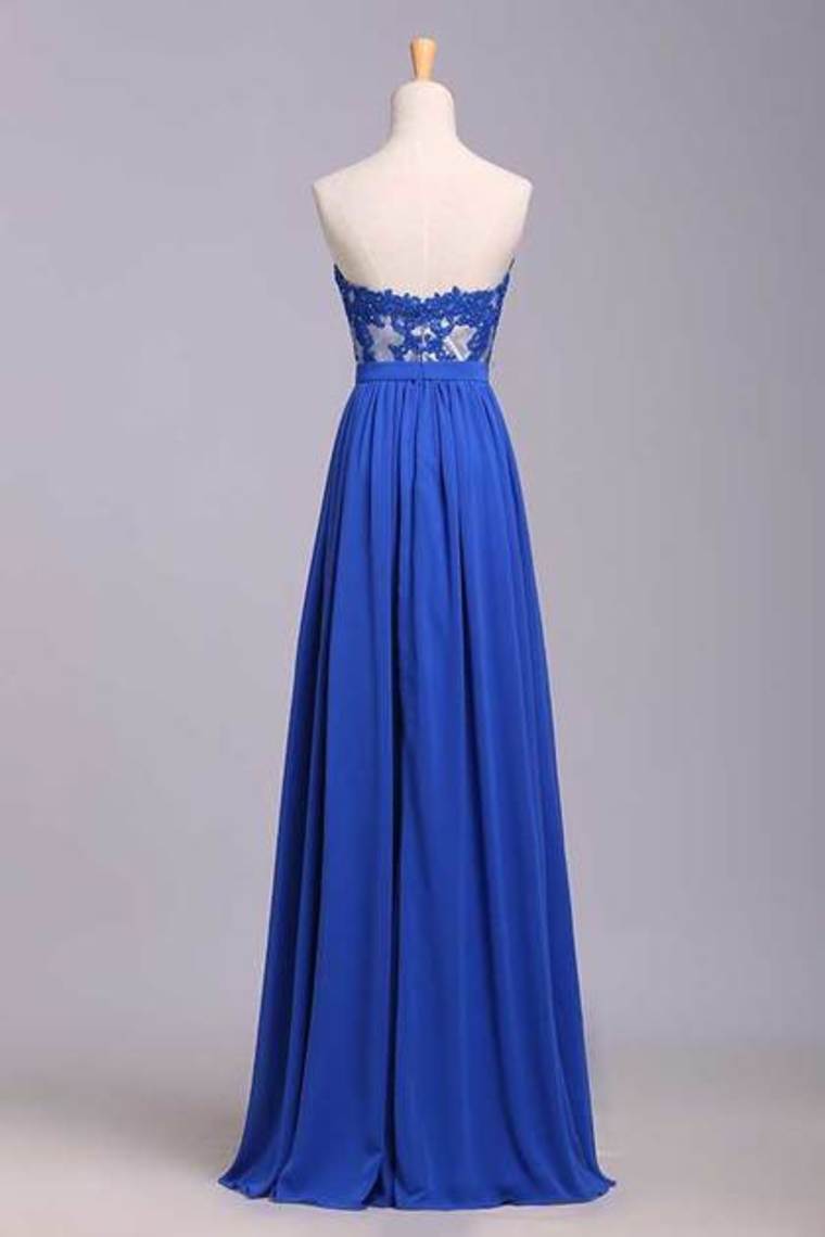 2022 Prom Dresses A Line Sweetheart Floor Length Chiffon Color Dark Royal Blue