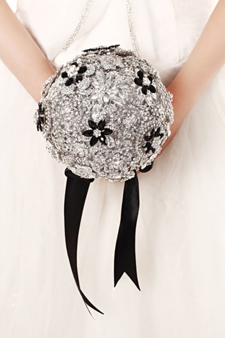 Round Shape Acrylic Cristal Beads With Ribbon Handle Wedding Bouquet (26*18cm)