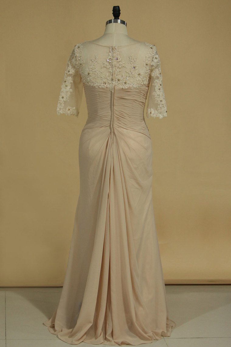 2024 Chiffon V Neck With Applique And Ruffles Sheath Mother Of The Bride Dresses