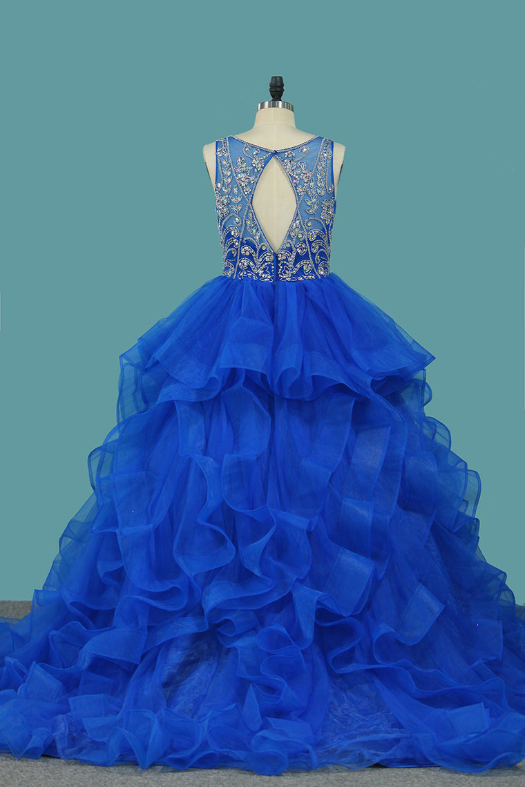 2024 Tulle Quinceanera Dresses V Neck A Line With Beads Sweep Train