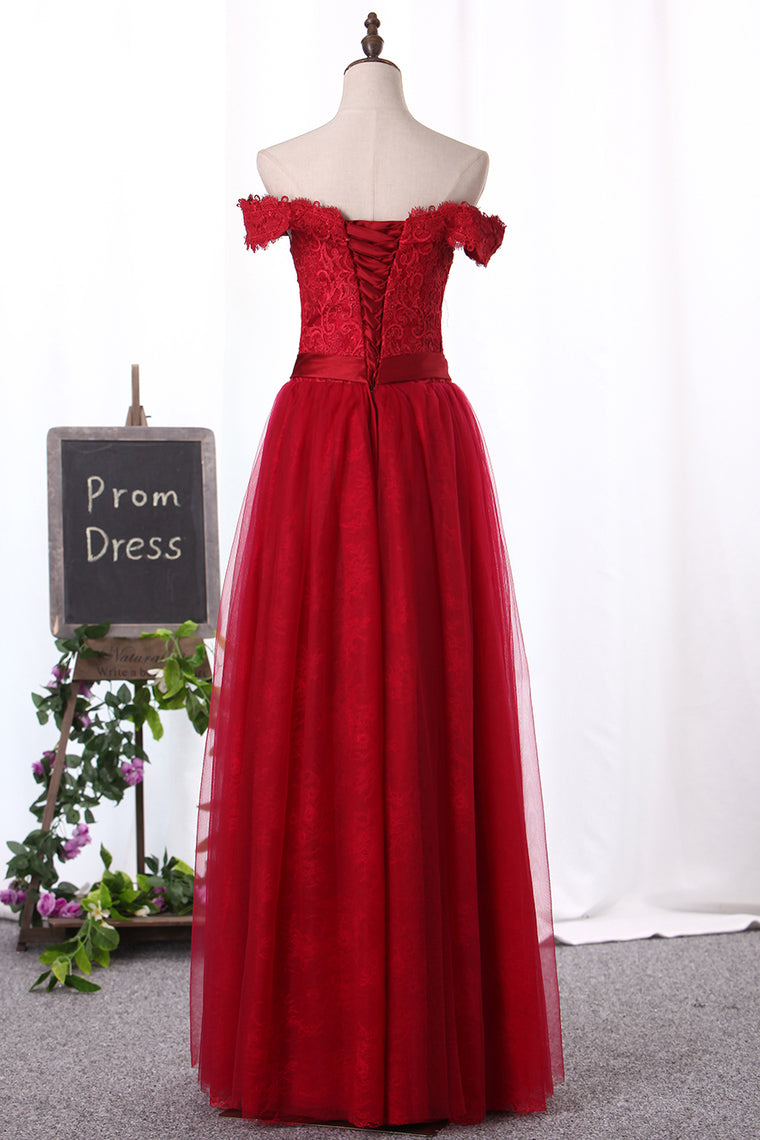 2024 Off The Shoulder Prom Dresses A Line Tulle With Applique And Sash