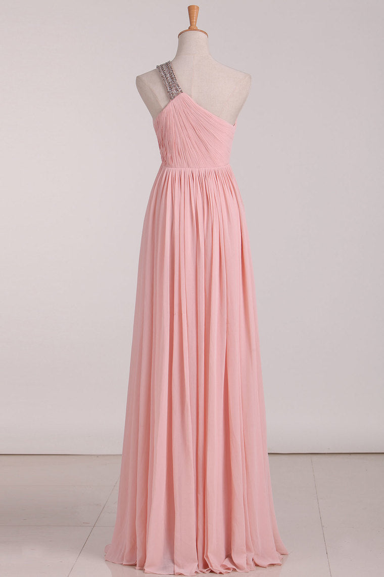 2024 Chiffon One Shoulder Bridesmaid Dresses With Beads And Ruffles A Line