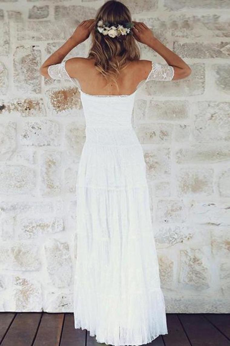 A-Line  Lace Beach Wedding Dresses Strapless Floor Length
