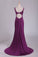 2022 Grape Prom Dresses Straps Open Back Spandex With Ruffles Sweep Train