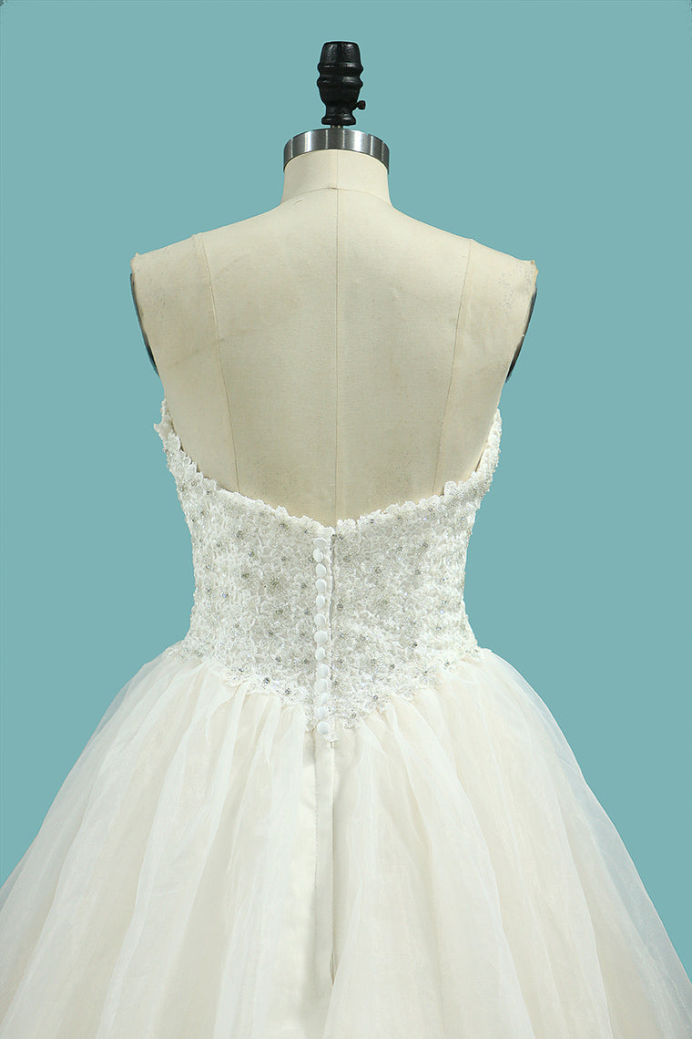 2024 Sweetheart Beaded Bodice Organza Wedding Dresses A Line Floor Length