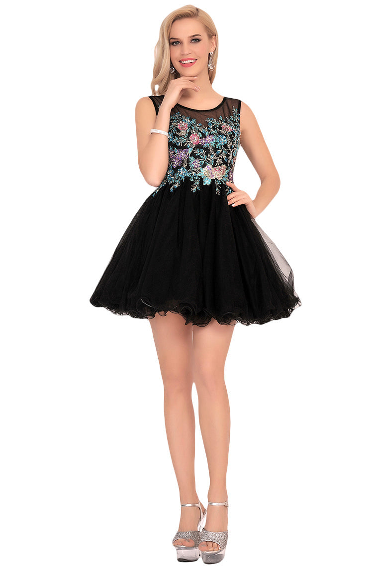 2024 Homecoming Dresses A-Line Scoop Short/Mini Tulle With Beads&Appliques