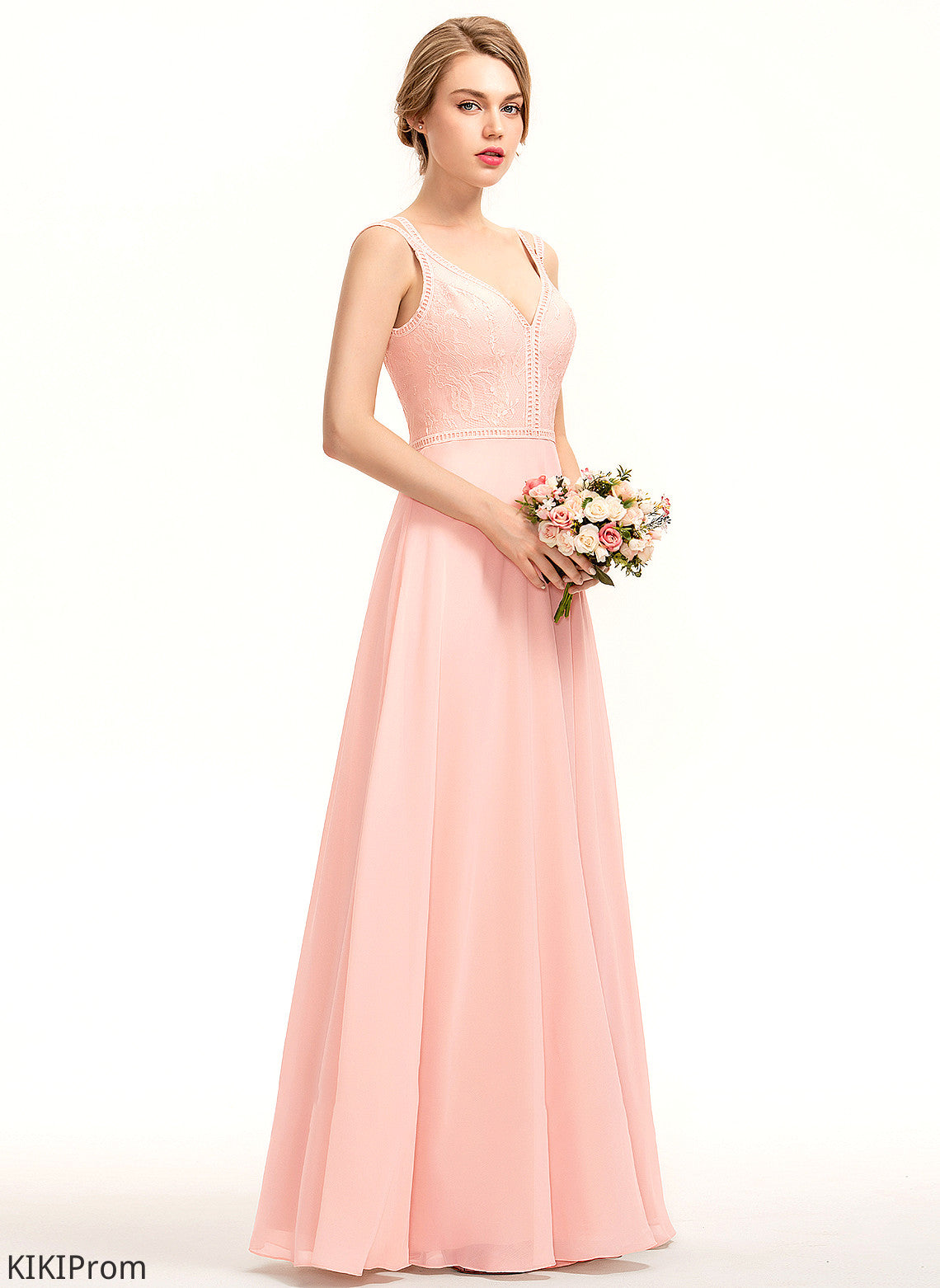 Fabric Floor-Length Silhouette Straps A-Line Neckline Length Lace V-neck Kaya Bridesmaid Dresses