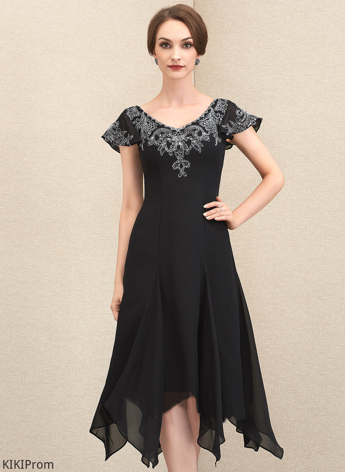 Bride Lace V-neck Chiffon Dress Mother With Mother of the Bride Dresses Kendra A-Line Sequins of Tea-Length the