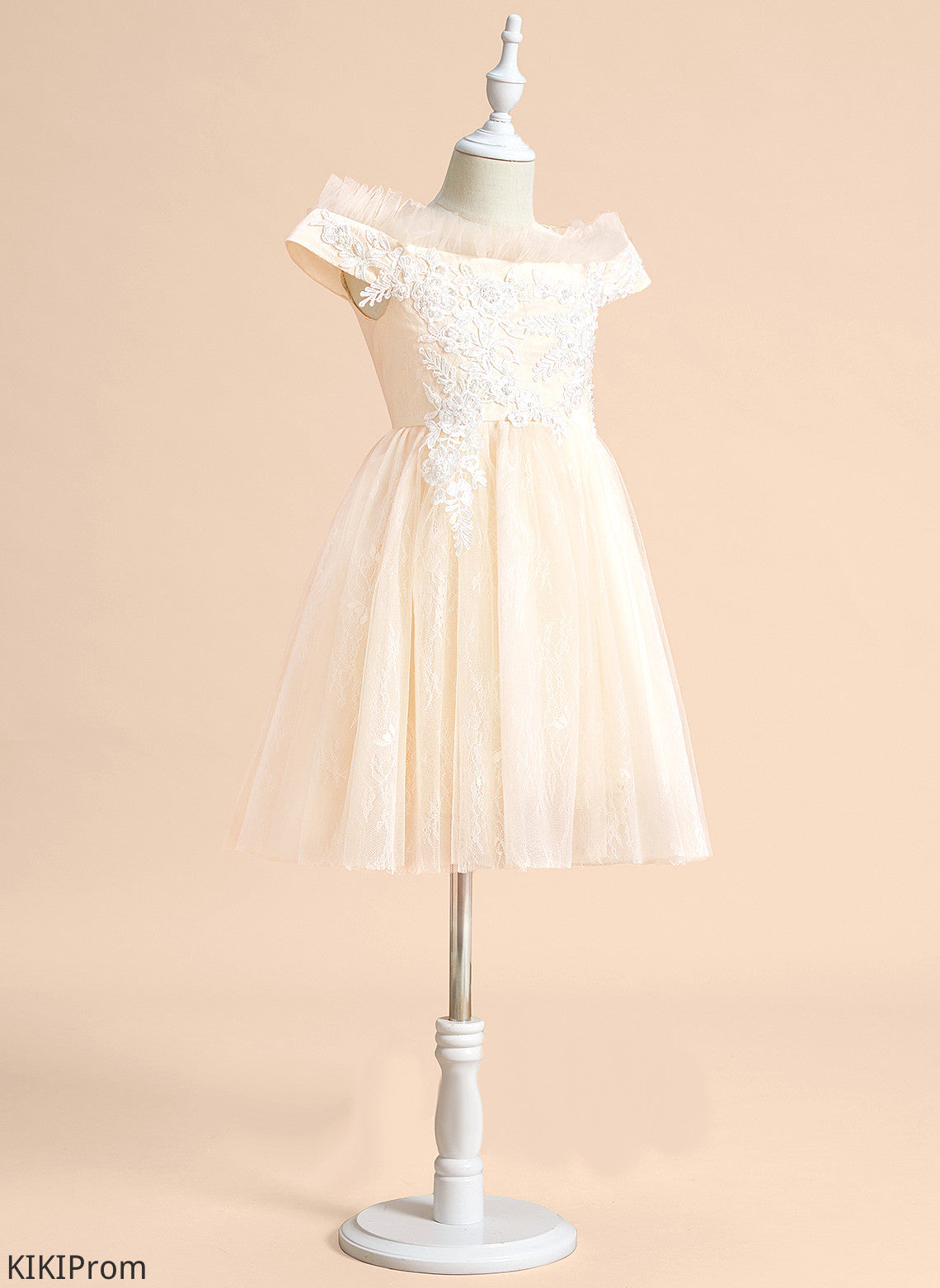 - Flower Girl Dresses Quinn Tulle With Lace Knee-length A-Line Sleeveless Flower Dress Off-the-Shoulder Girl