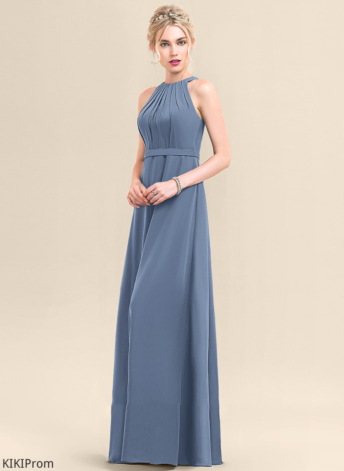 Length ScoopNeck A-Line Silhouette Neckline Fabric Floor-Length Embellishment Ruffle Lailah Floor Length V-Neck Bridesmaid Dresses