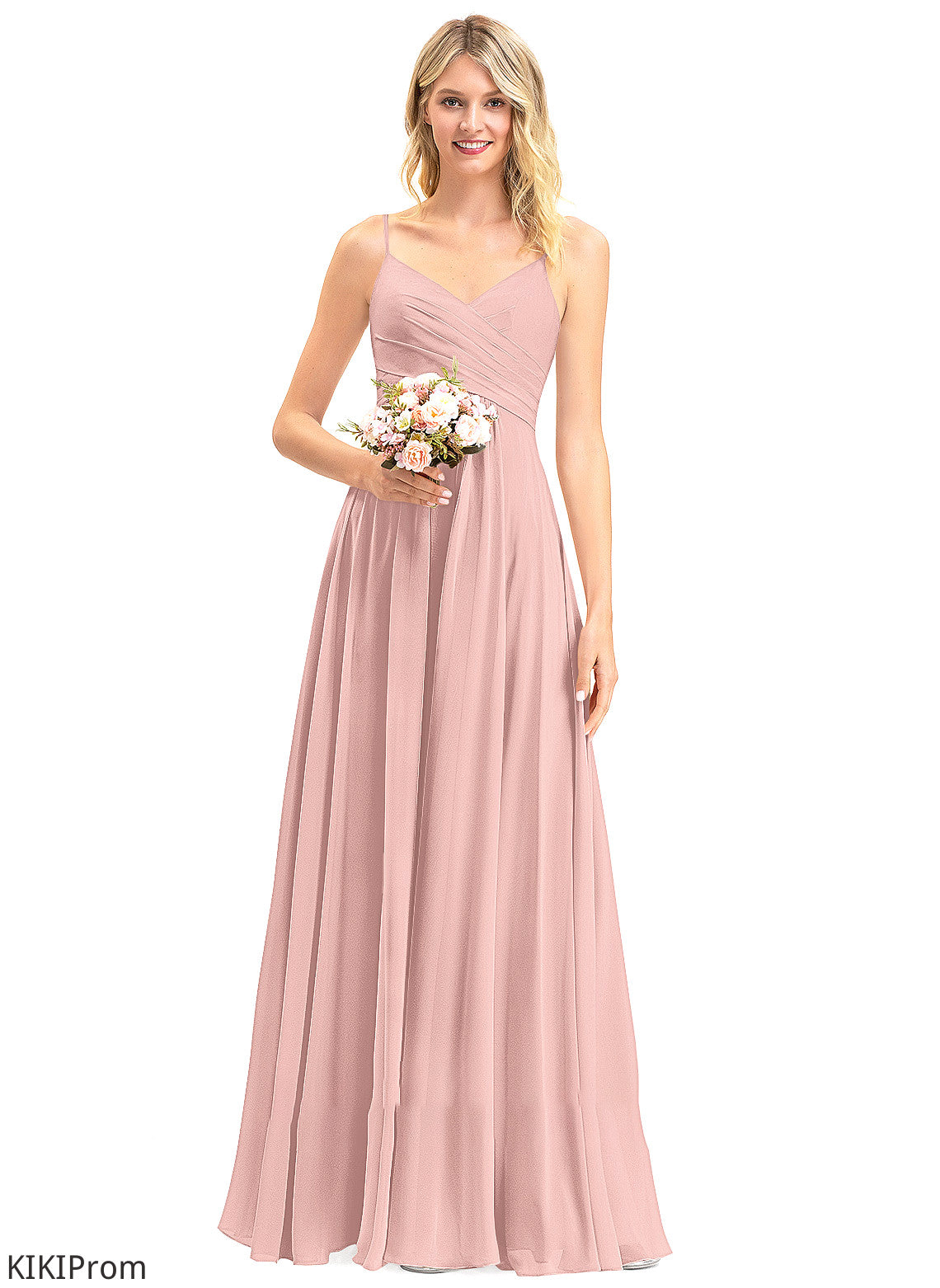 Neckline Embellishment V-neck A-Line Silhouette Length Floor-Length Ruffle Fabric Shayla Sleeveless Floor Length Bridesmaid Dresses