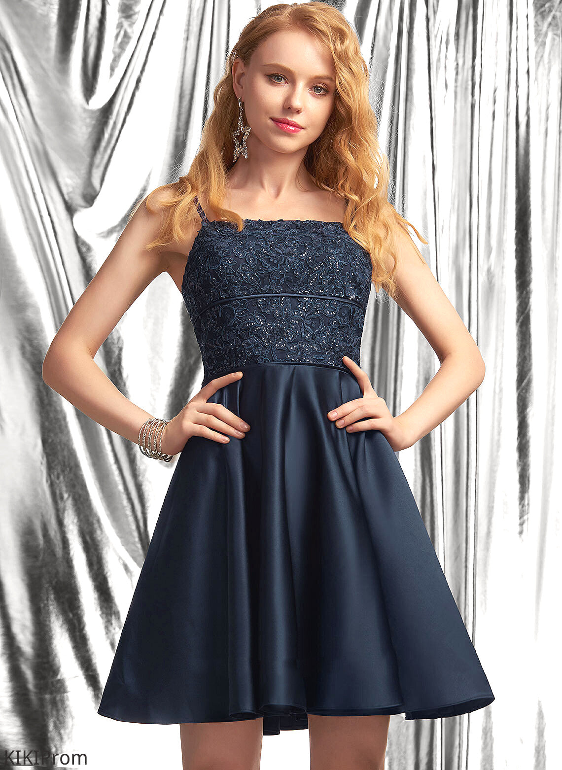 Neckline With Satin A-Line Homecoming Quinn Dress Homecoming Dresses Square Lace Short/Mini