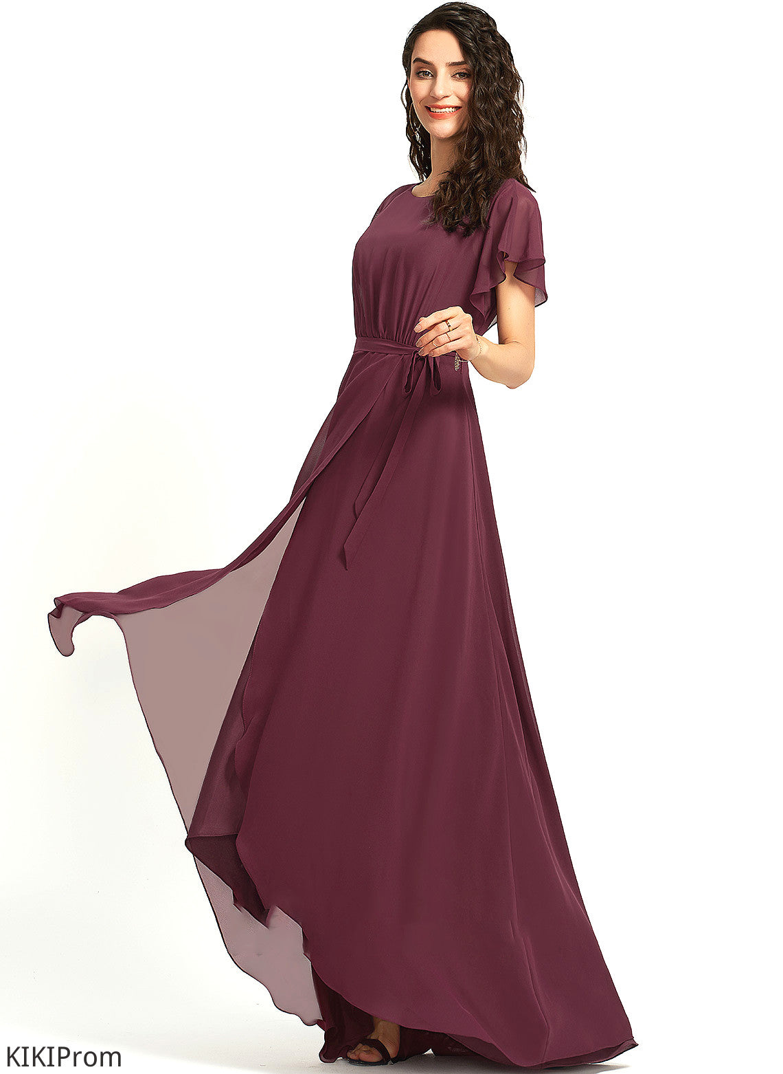 Ruffle Embellishment Neckline Asymmetrical Fabric A-Line ScoopNeck Silhouette Length Izabella Bridesmaid Dresses