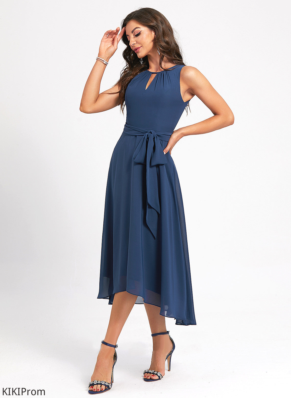 A-Line Liliana With Sash Neck Scoop Chiffon Cocktail Dresses Cocktail Asymmetrical Dress