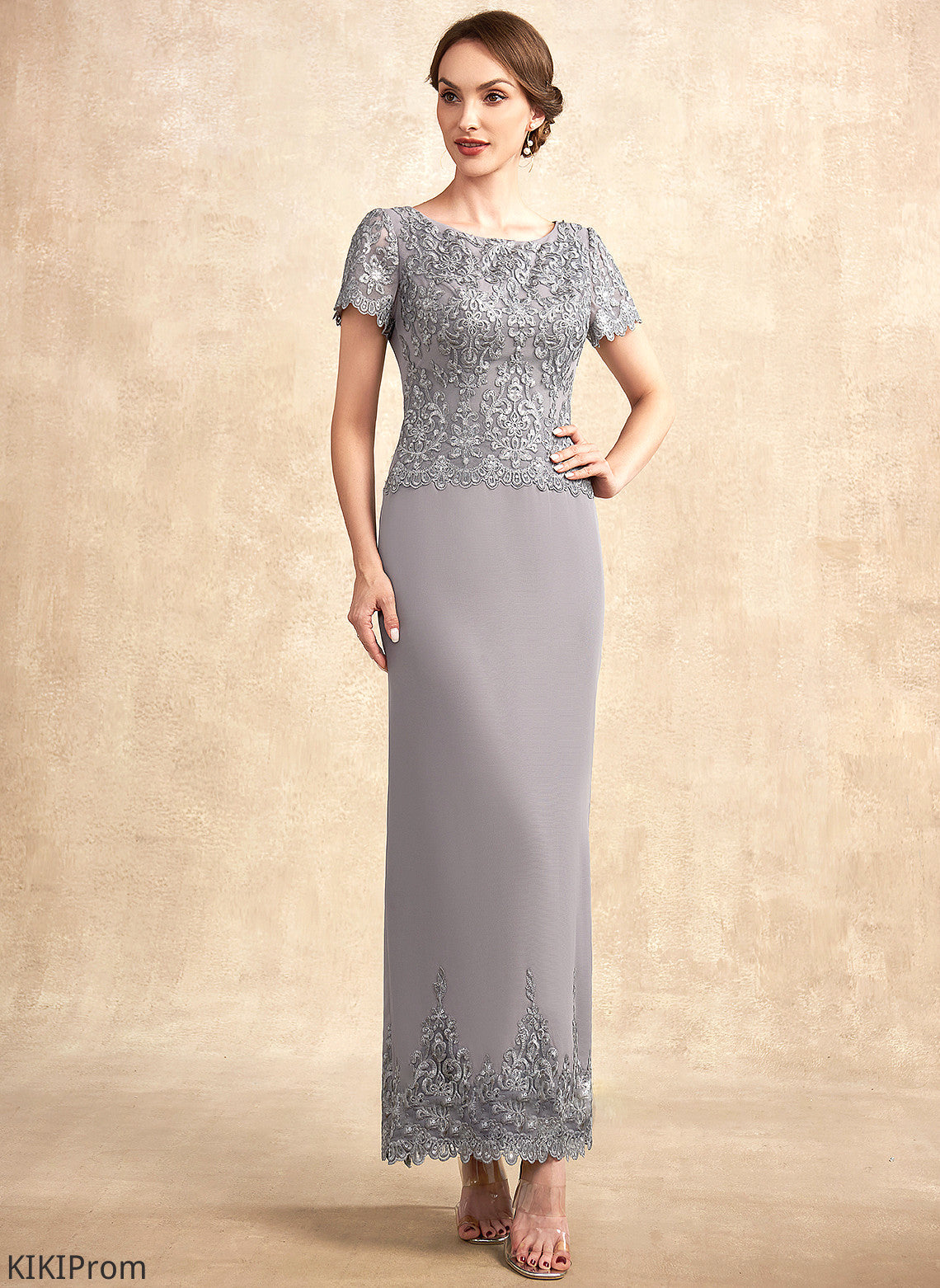 Bride of With Roberta Lace Sequins Mother Dress Sheath/Column Neck Chiffon the Scoop Ankle-Length Mother of the Bride Dresses
