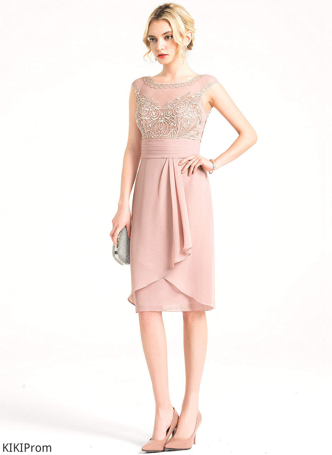 Cocktail Dresses With Scoop Ruffles Dress Lace Melissa Sheath/Column Neck Knee-Length Chiffon Cocktail Cascading