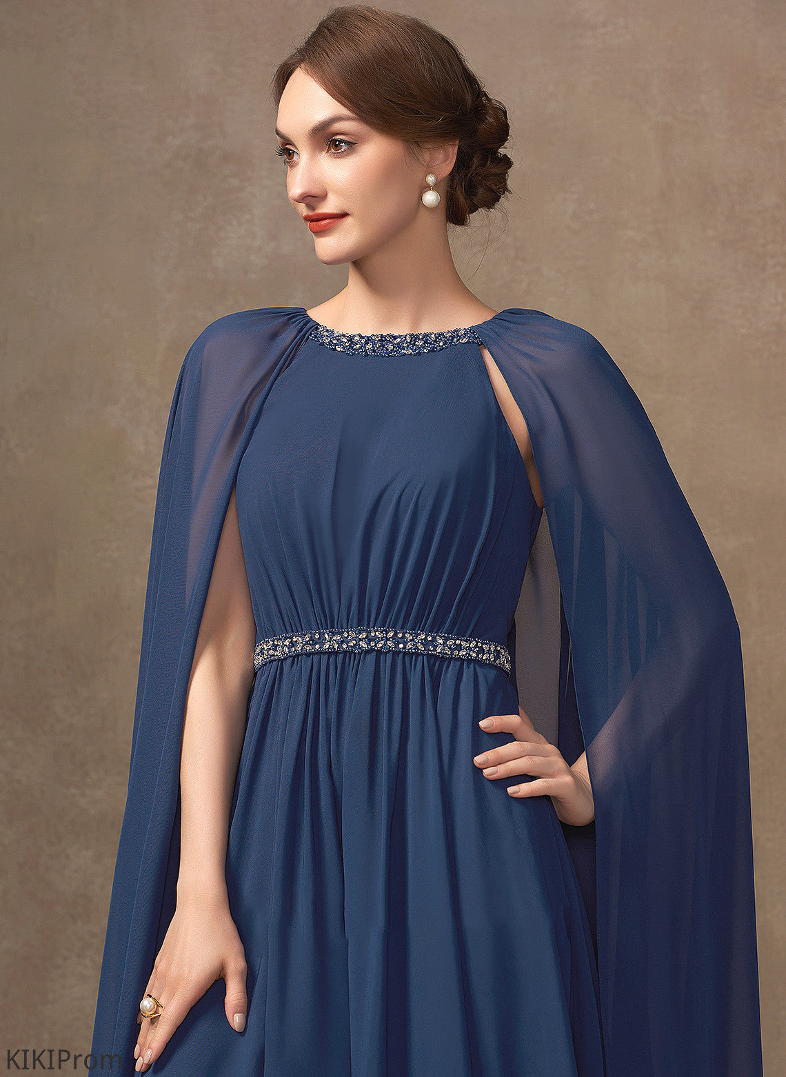 Tea-Length of With Dress Bride Scoop Mother of the Bride Dresses Beading Neck A-Line the Mother Chiffon Hedwig