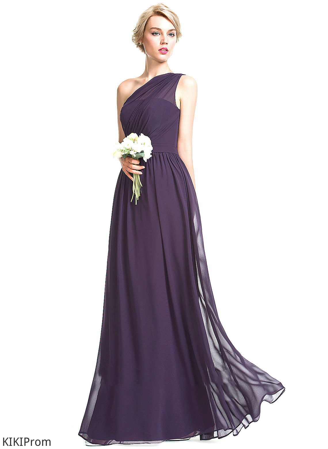 Ruffle Floor-Length One-Shoulder Silhouette Length Fabric Embellishment Neckline A-Line Aiyana Empire Waist A-Line/Princess Bridesmaid Dresses