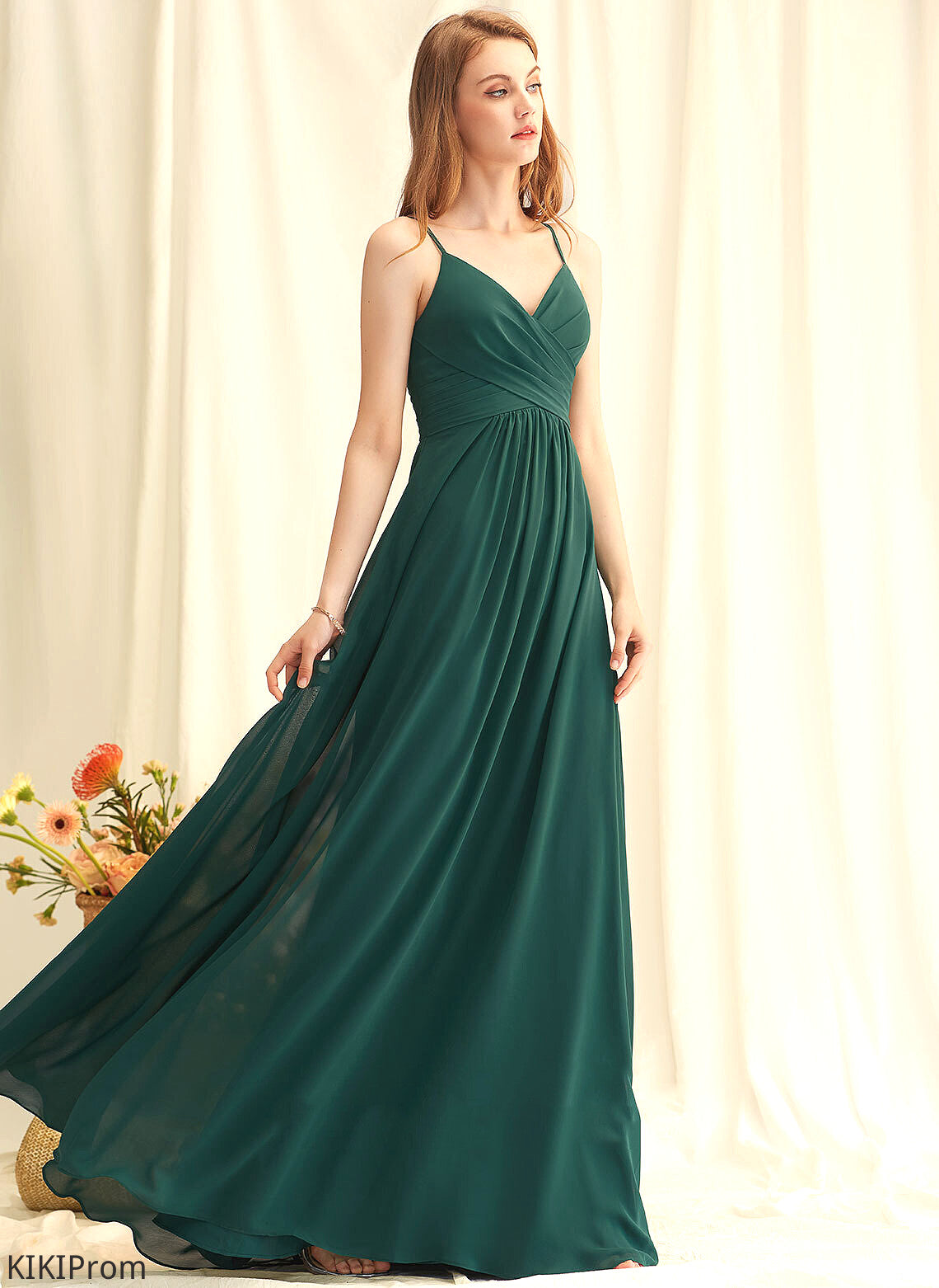 Neckline V-neck Embellishment Fabric Silhouette A-Line Floor-Length Ruffle Length Sal Bridesmaid Dresses